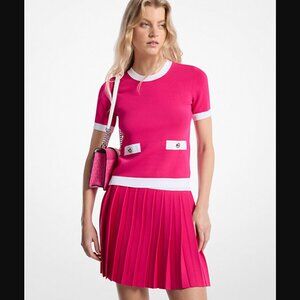 MK Stretch Knit Short-Sleeve Sweater